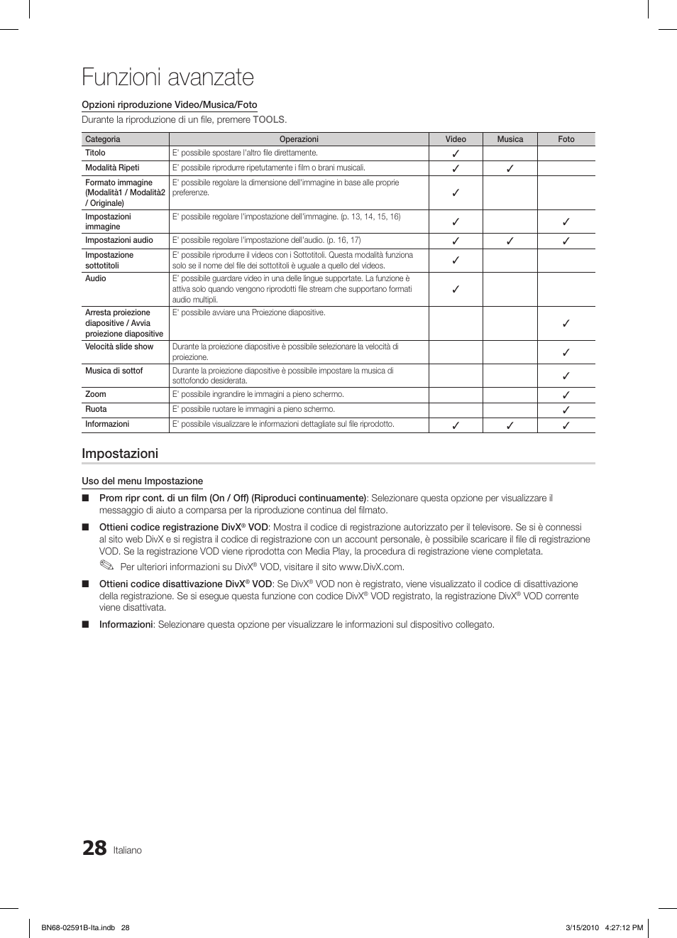Funzioni avanzate, Impostazioni | Samsung LE19C451E2W User Manual | Page 145 / 158