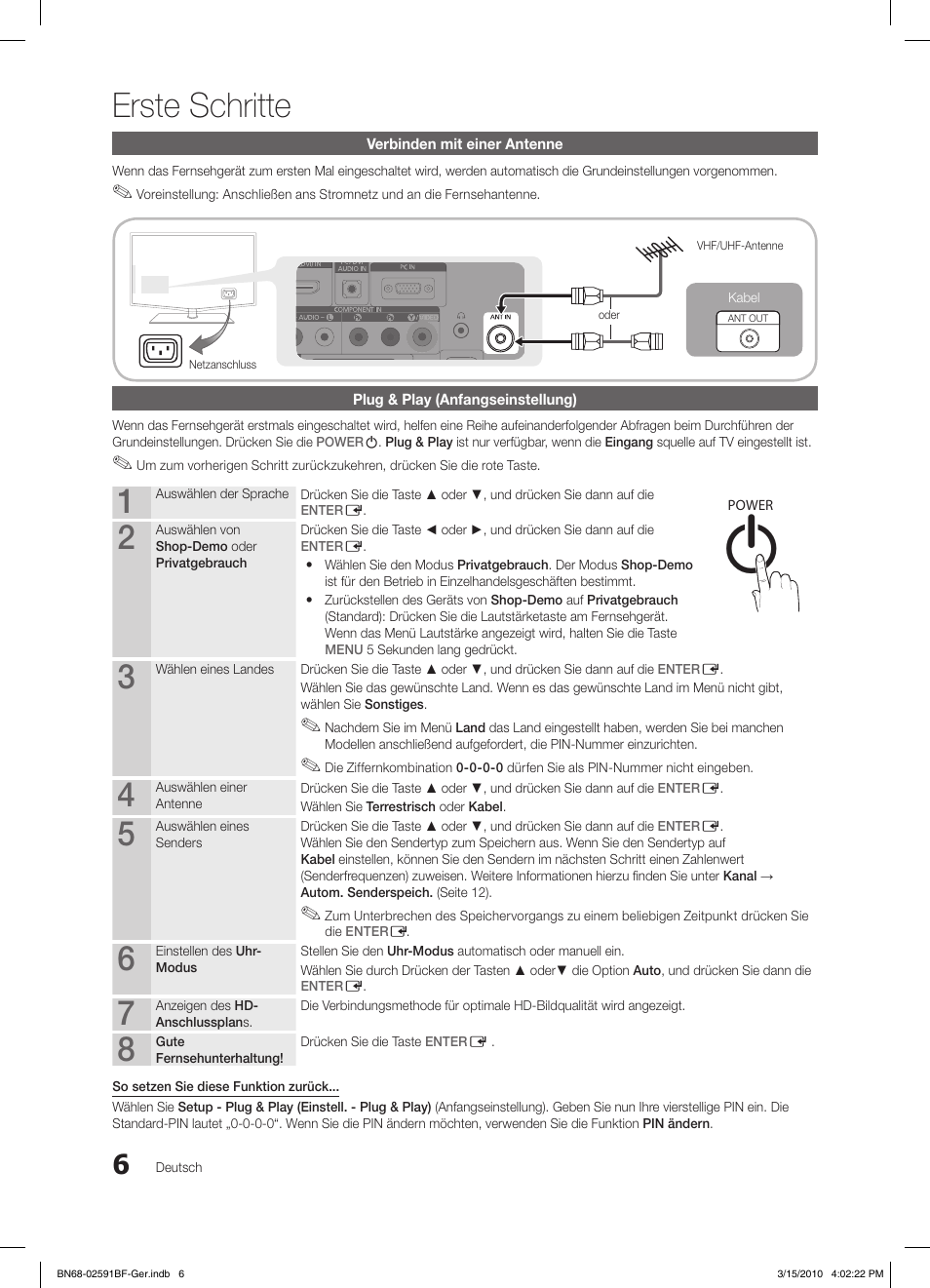 Erste schritte | Samsung LE19C451E2W User Manual | Page 45 / 158