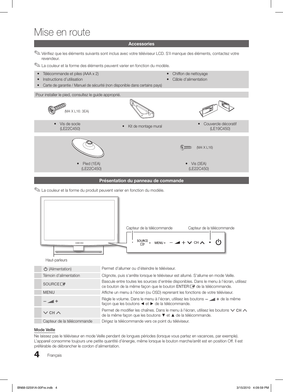 Mise en route | Samsung LE19C451E2W User Manual | Page 82 / 158