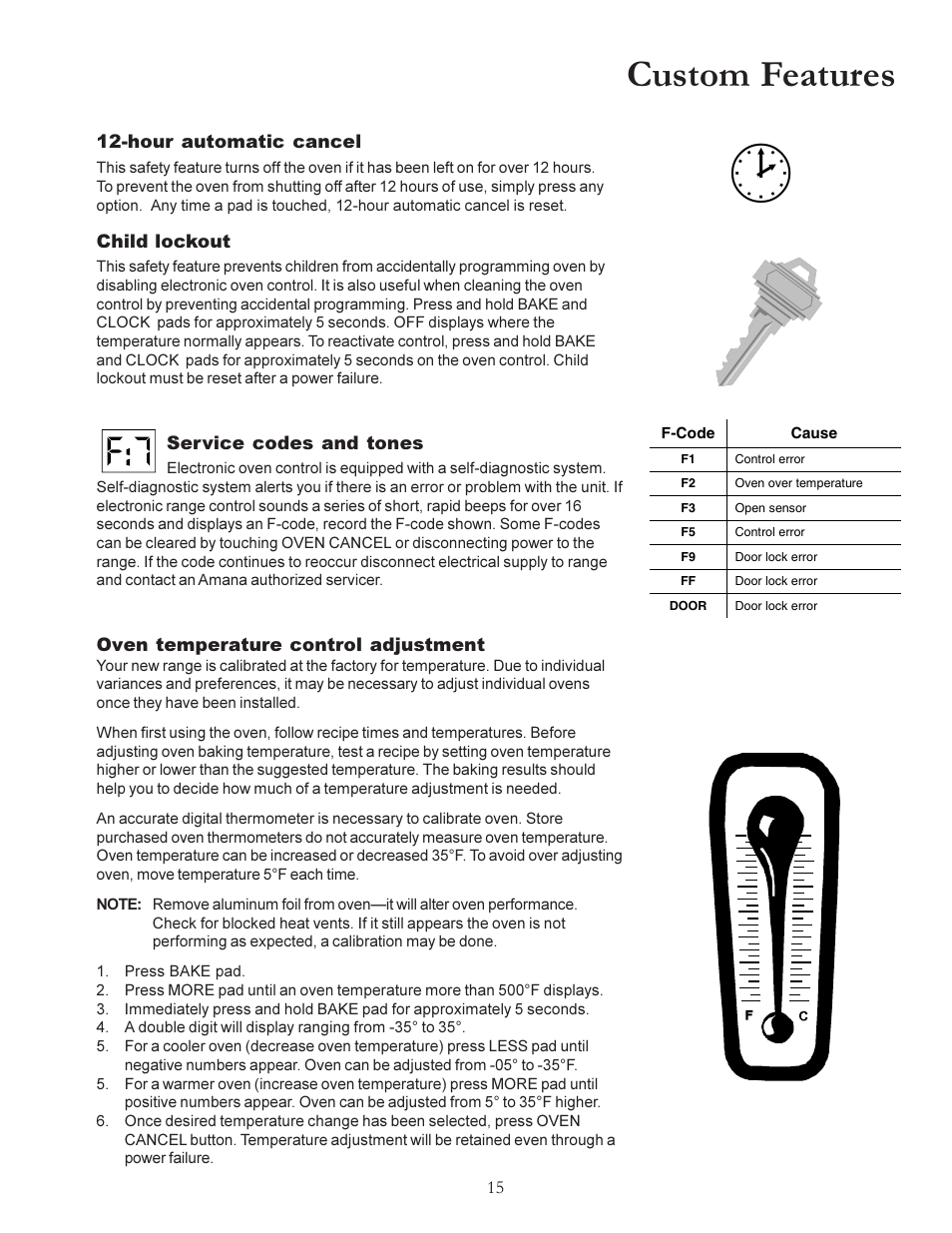Custom features | Amana ACS7280A User Manual | Page 15 / 28