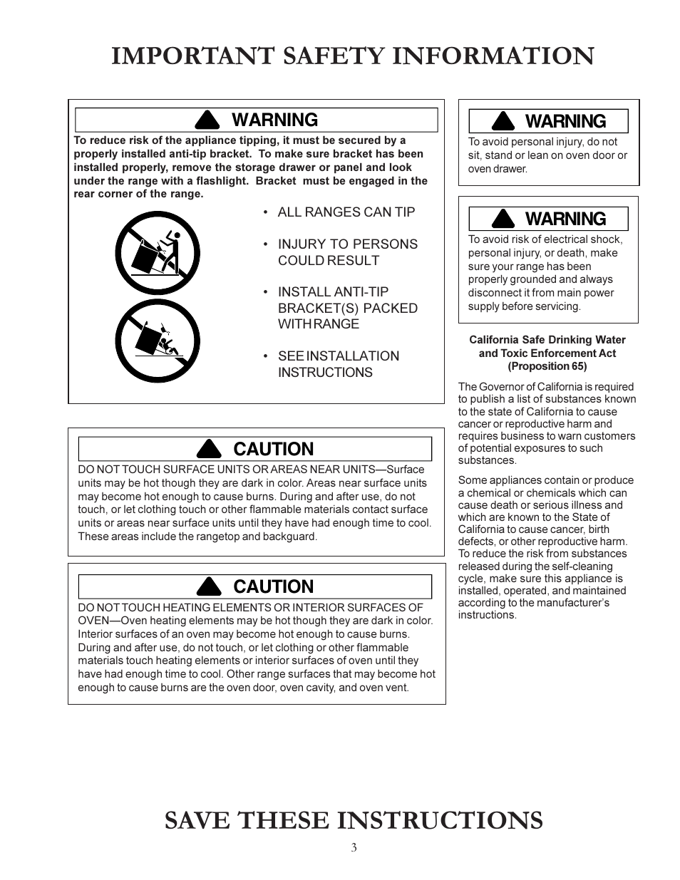 Warning, Caution | Amana ACS7280A User Manual | Page 3 / 28