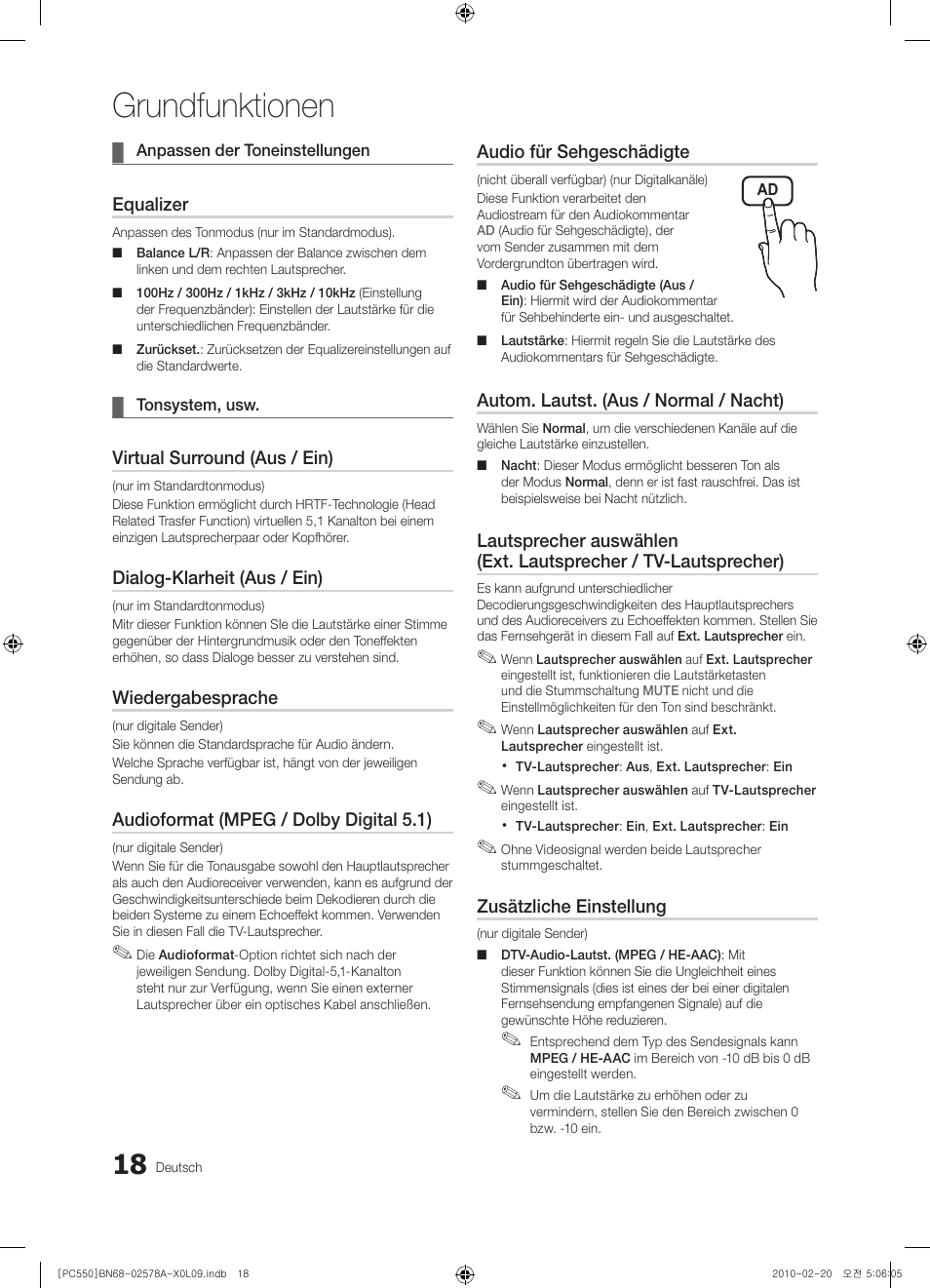 Grundfunktionen | Samsung PS50C551G2W User Manual | Page 118 / 452