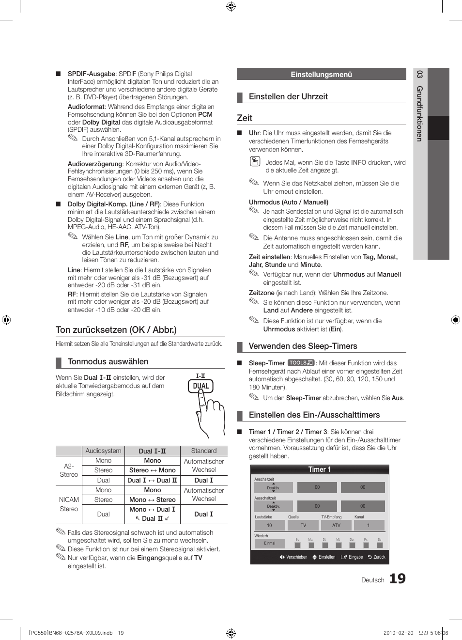 Ton zurücksetzen (ok / abbr.), Zeit | Samsung PS50C551G2W User Manual | Page 119 / 452