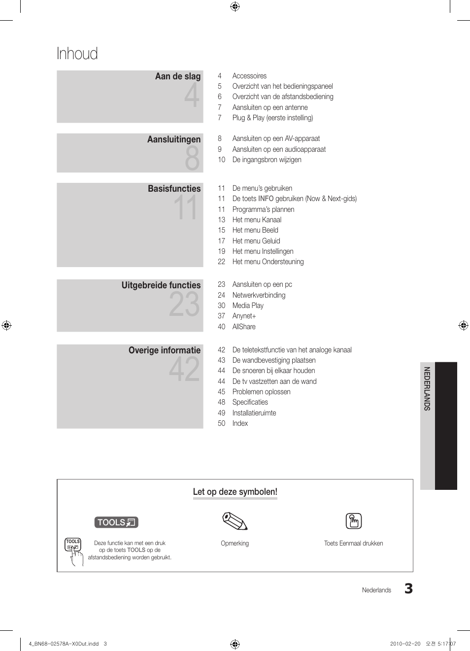 Inhoud | Samsung PS50C551G2W User Manual | Page 153 / 452