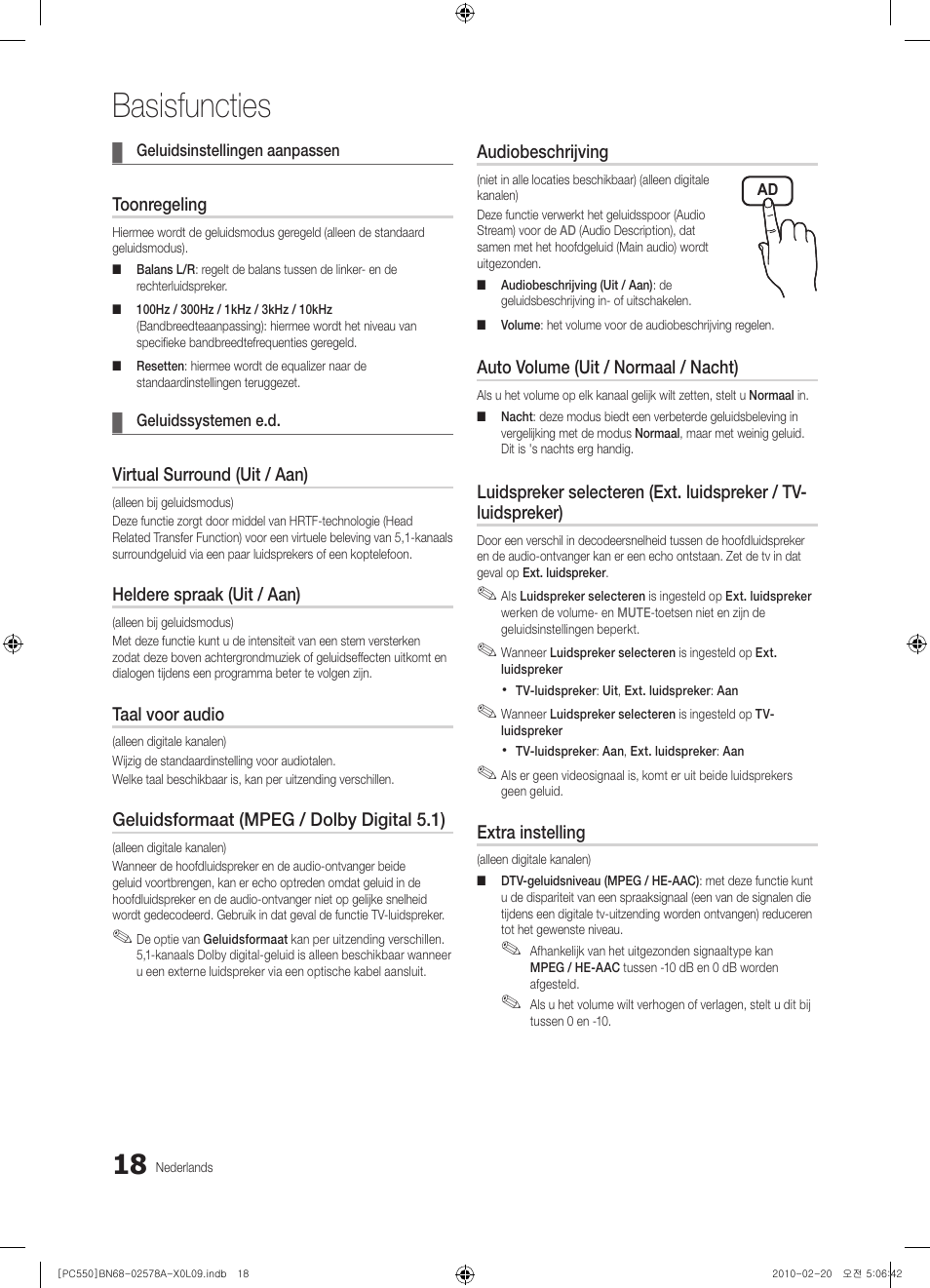 Basisfuncties | Samsung PS50C551G2W User Manual | Page 168 / 452