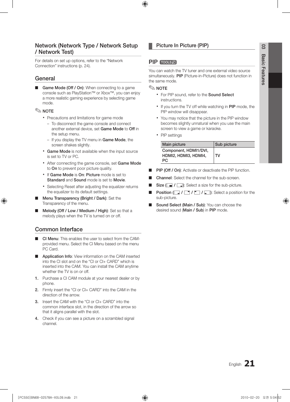 General, Common interface | Samsung PS50C551G2W User Manual | Page 21 / 452