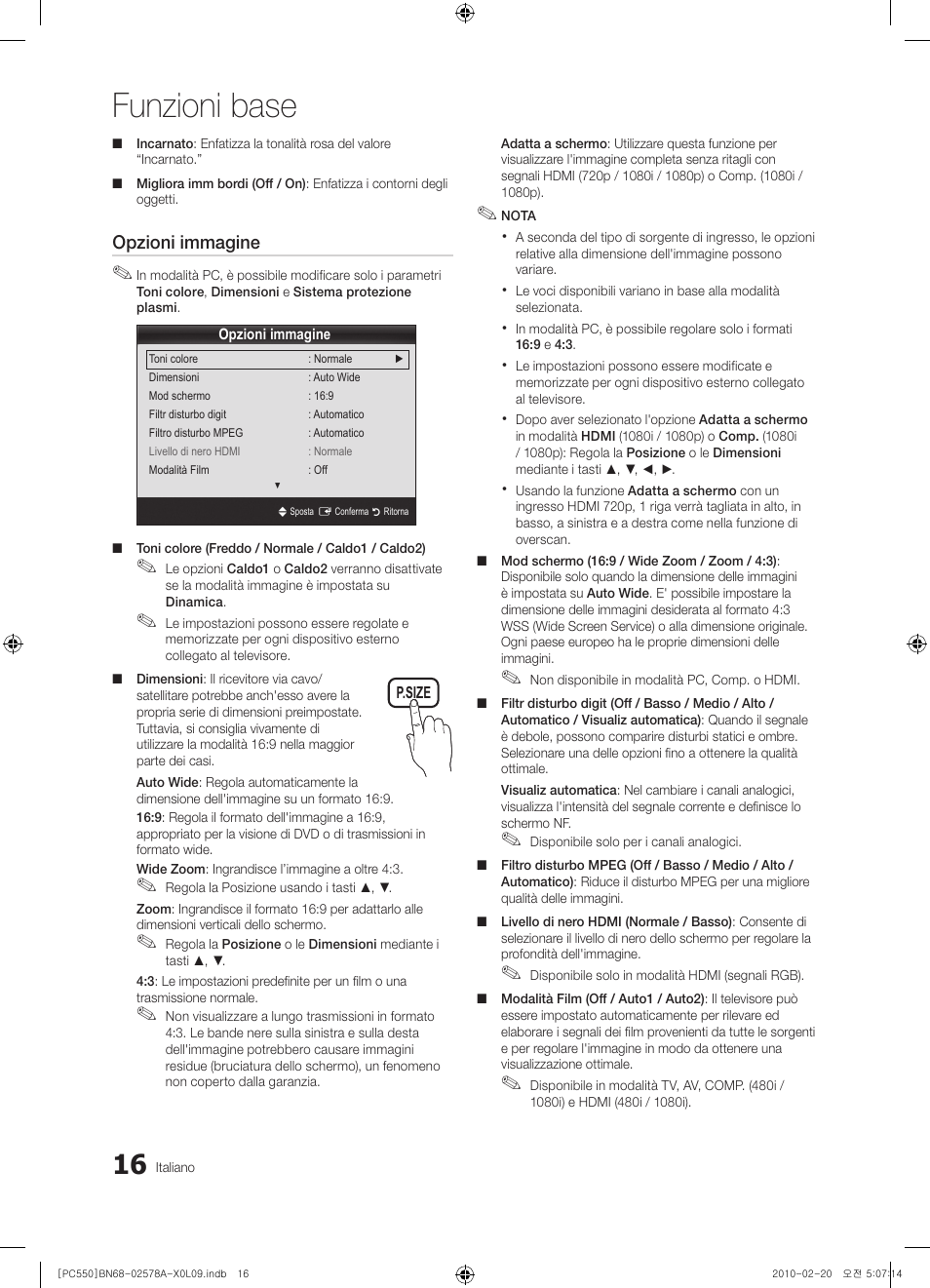 Funzioni base | Samsung PS50C551G2W User Manual | Page 216 / 452