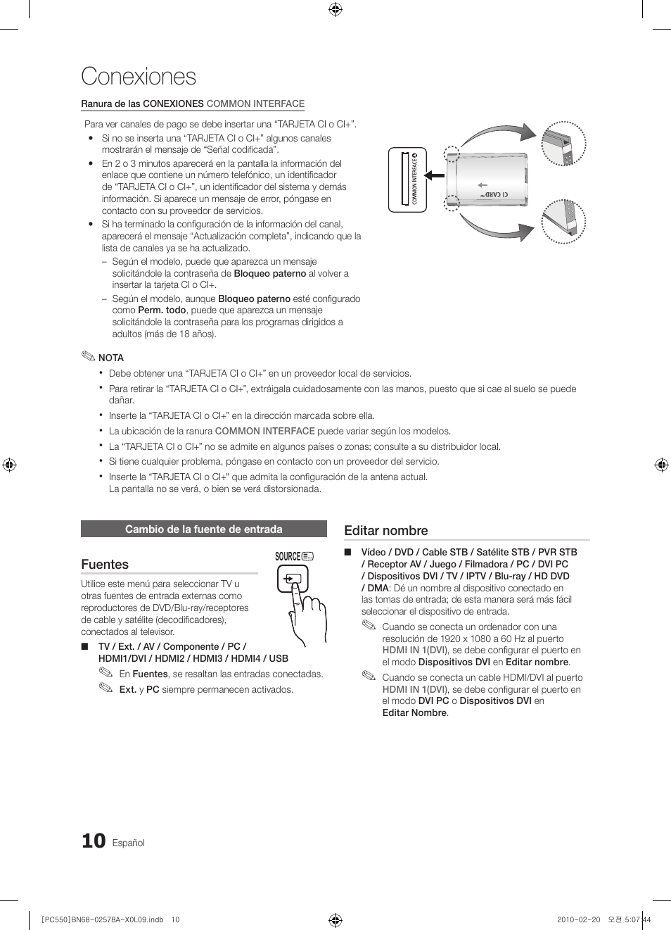 Conexiones | Samsung PS50C551G2W User Manual | Page 260 / 452