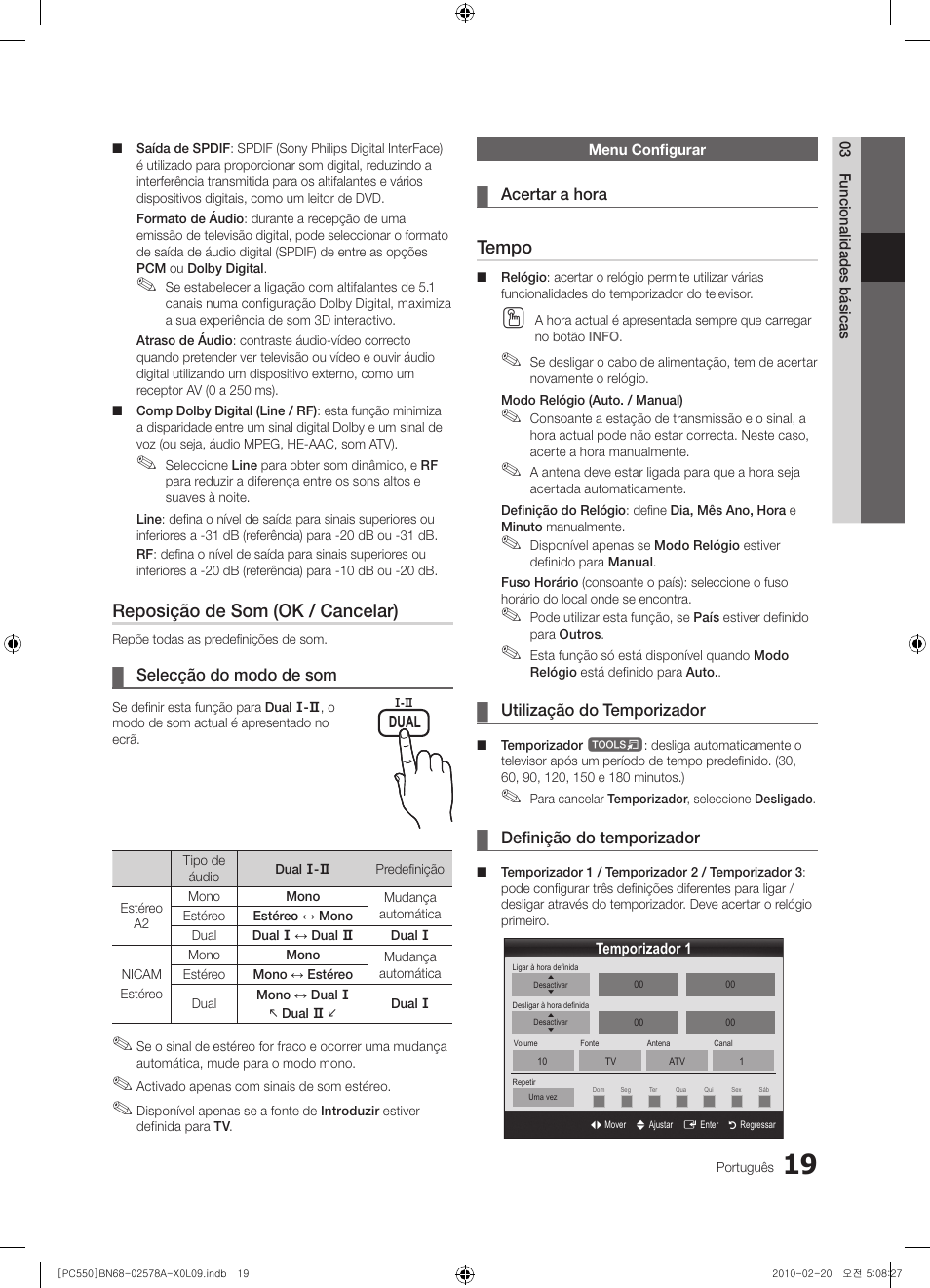 Reposição de som (ok / cancelar), Tempo | Samsung PS50C551G2W User Manual | Page 319 / 452