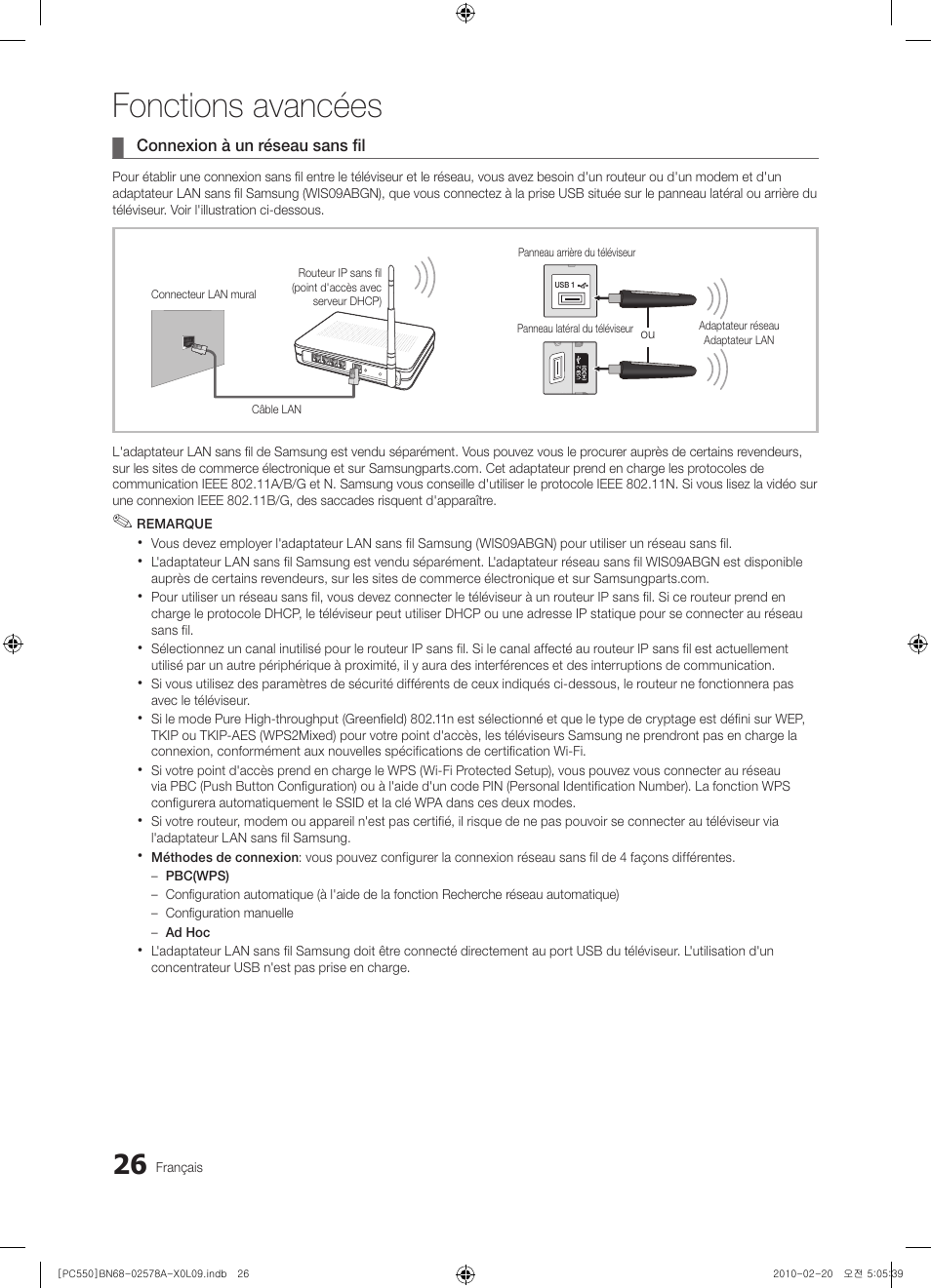 Fonctions avancées | Samsung PS50C551G2W User Manual | Page 76 / 452