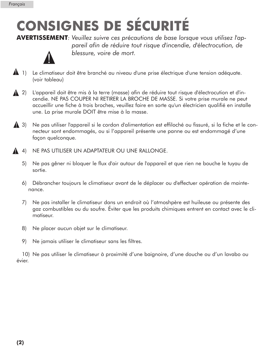 Consignes de sécurité | Amana AP076E User Manual | Page 13 / 32