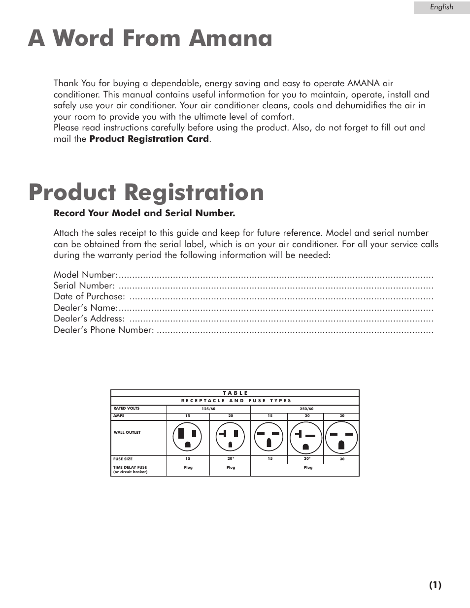 A word from amana product registration | Amana AP076E User Manual | Page 2 / 32