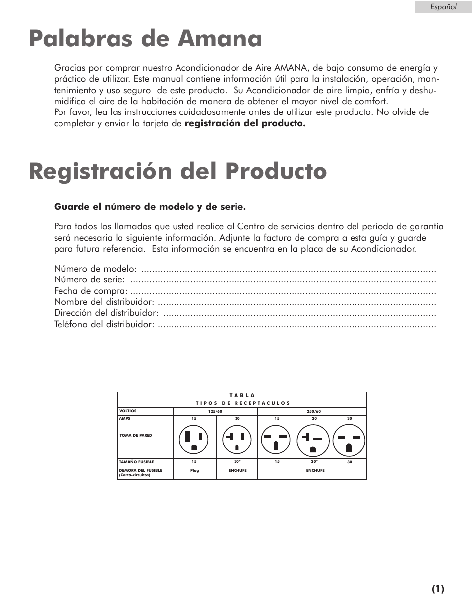 Palabras de amana registración del producto | Amana AP076E User Manual | Page 22 / 32