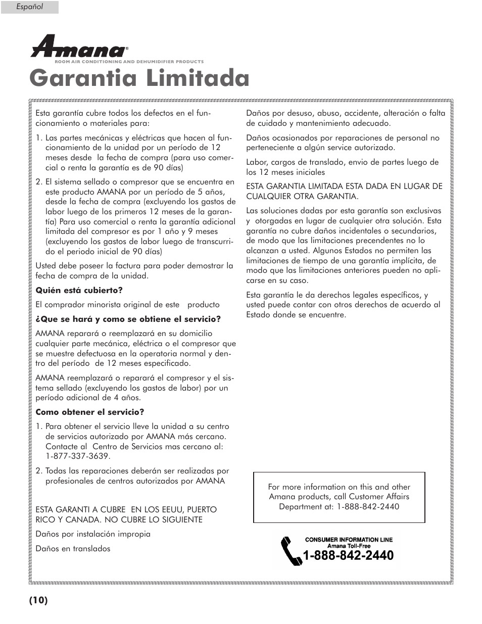 Garantia limitada | Amana AP076E User Manual | Page 31 / 32