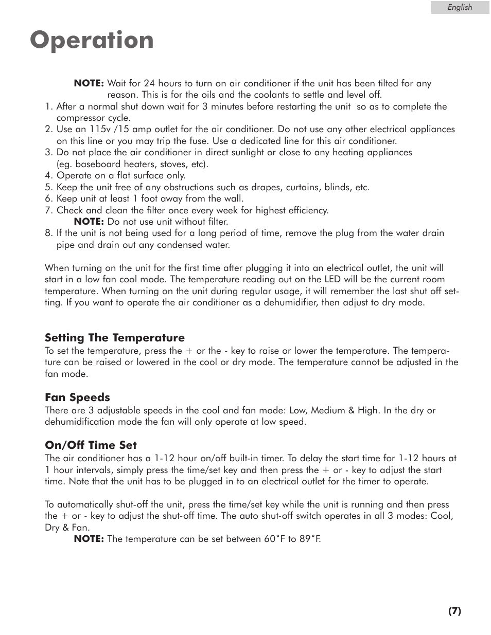 Operation | Amana AP076E User Manual | Page 8 / 32
