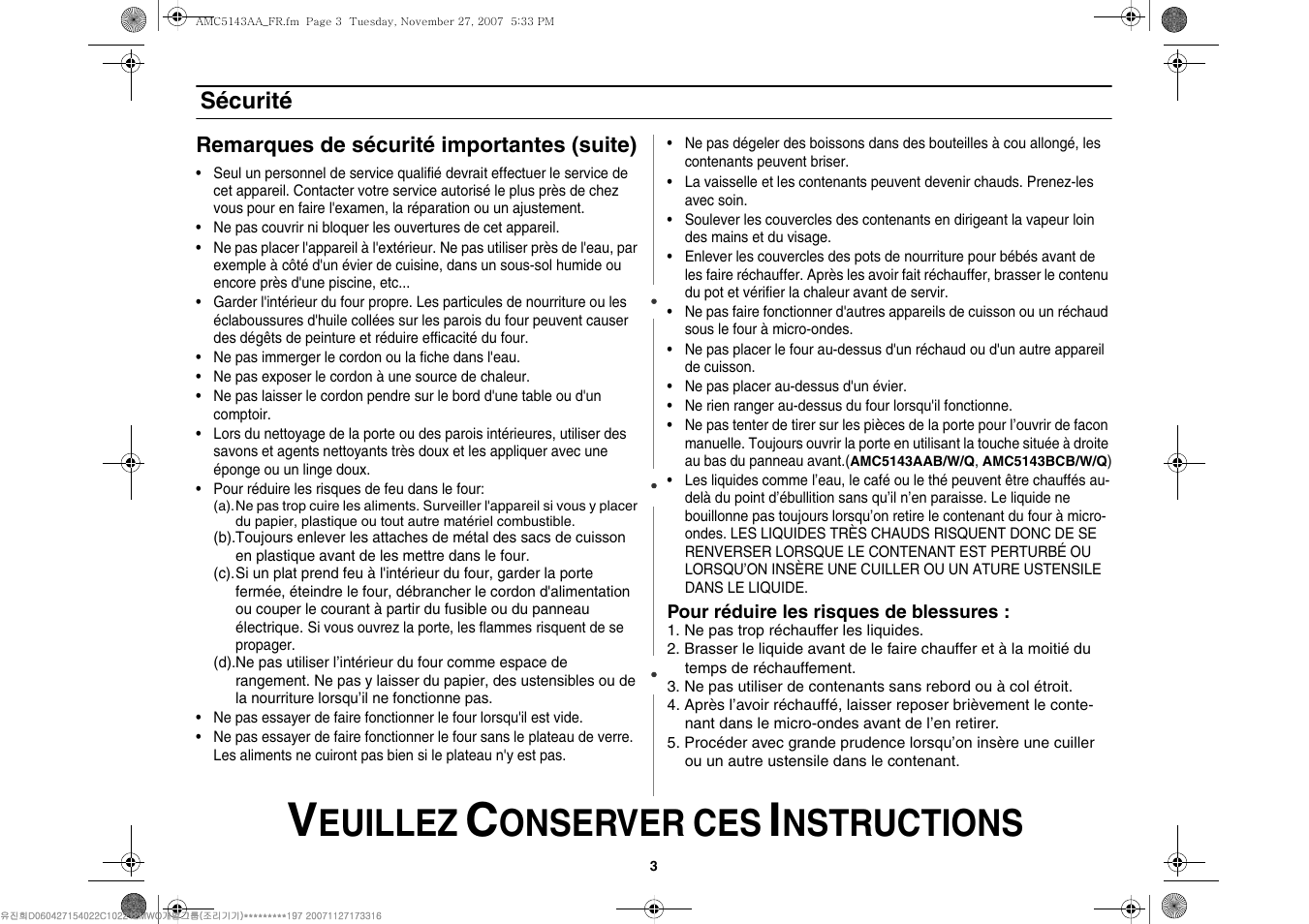 Euillez, Onserver ces, Nstructions | Amana AMC5143BCB/W/Q User Manual | Page 37 / 104