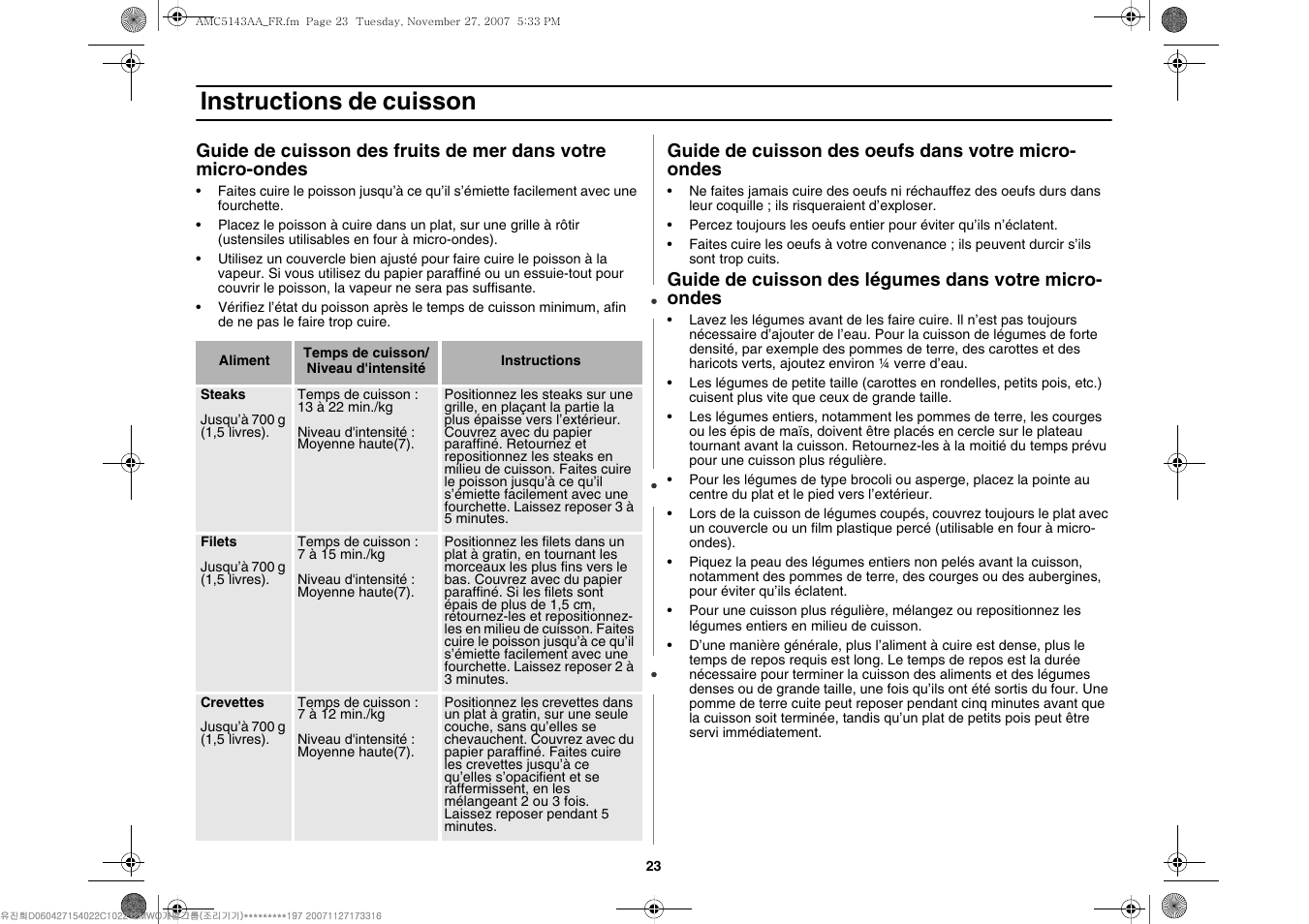 Instructions de cuisson | Amana AMC5143BCB/W/Q User Manual | Page 57 / 104