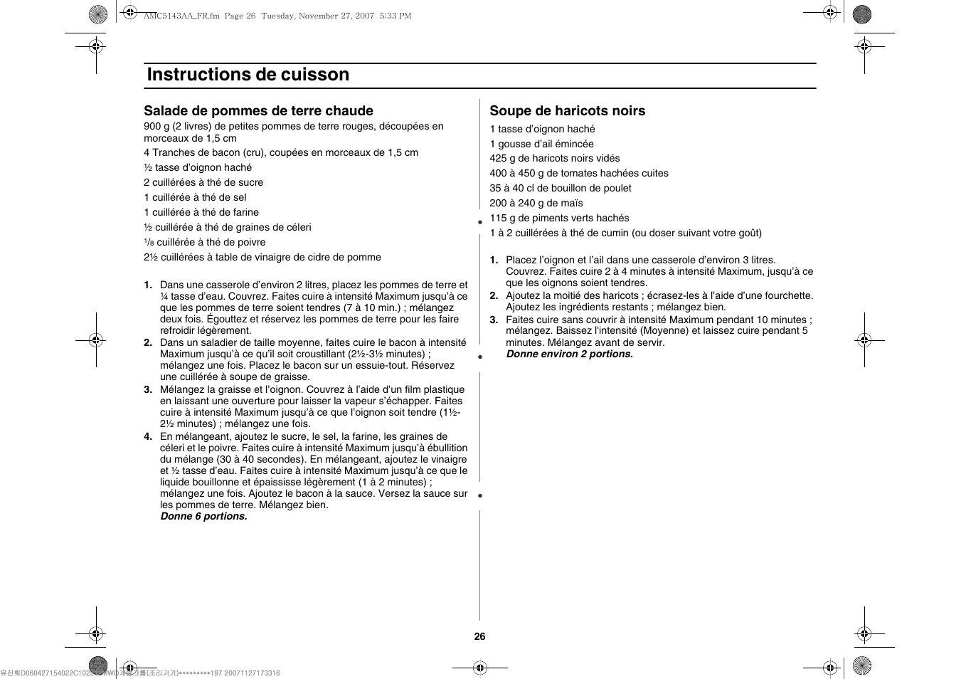 Instructions de cuisson | Amana AMC5143BCB/W/Q User Manual | Page 60 / 104