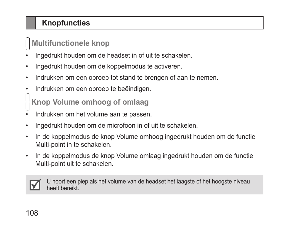 Knopfuncties | Samsung BHM3100 User Manual | Page 110 / 133