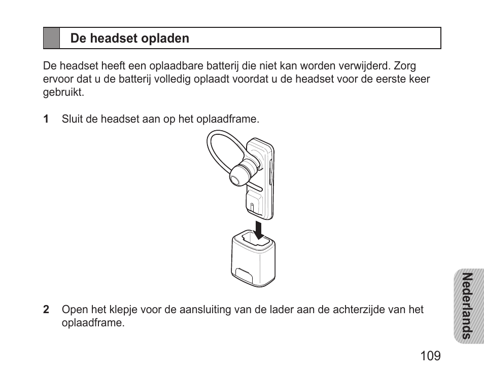 De headset opladen | Samsung BHM3100 User Manual | Page 111 / 133