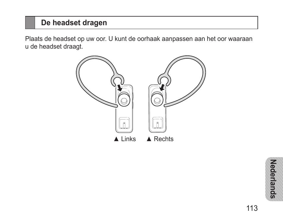 De headset dragen | Samsung BHM3100 User Manual | Page 115 / 133