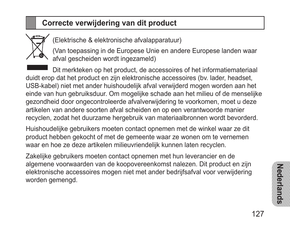 Correcte verwijdering van dit product | Samsung BHM3100 User Manual | Page 129 / 133