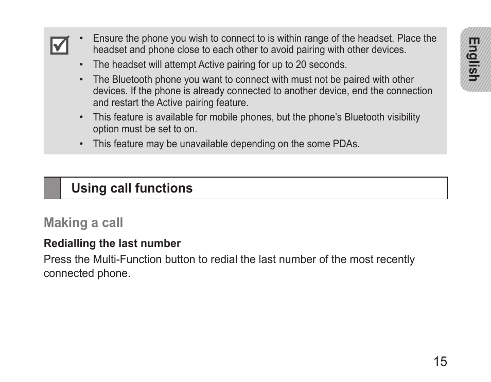 Using call functions | Samsung BHM3100 User Manual | Page 17 / 133
