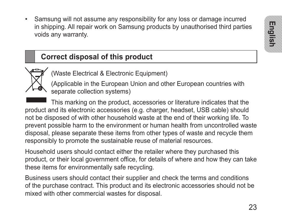 Correct disposal of this product | Samsung BHM3100 User Manual | Page 25 / 133