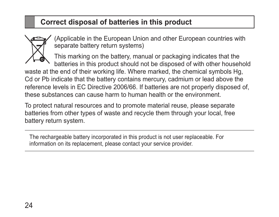 Correct disposal of batteries in this product | Samsung BHM3100 User Manual | Page 26 / 133