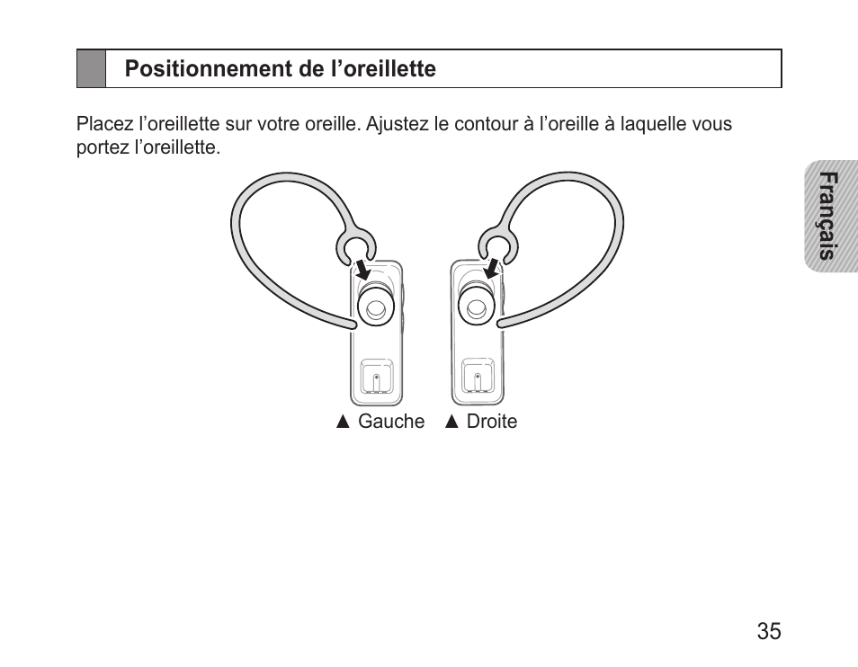 Positionnement de l’oreillette | Samsung BHM3100 User Manual | Page 37 / 133