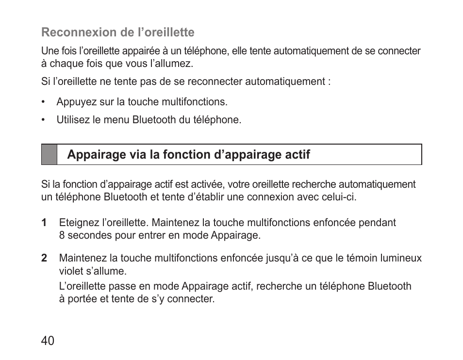 Appairage via la fonction d’appairage actif | Samsung BHM3100 User Manual | Page 42 / 133