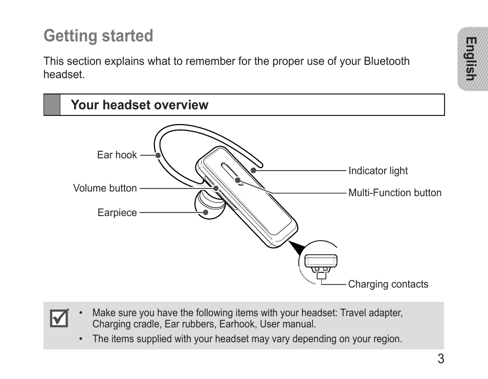 Getting started, Your headset overview, Getting.started | Samsung BHM3100 User Manual | Page 5 / 133