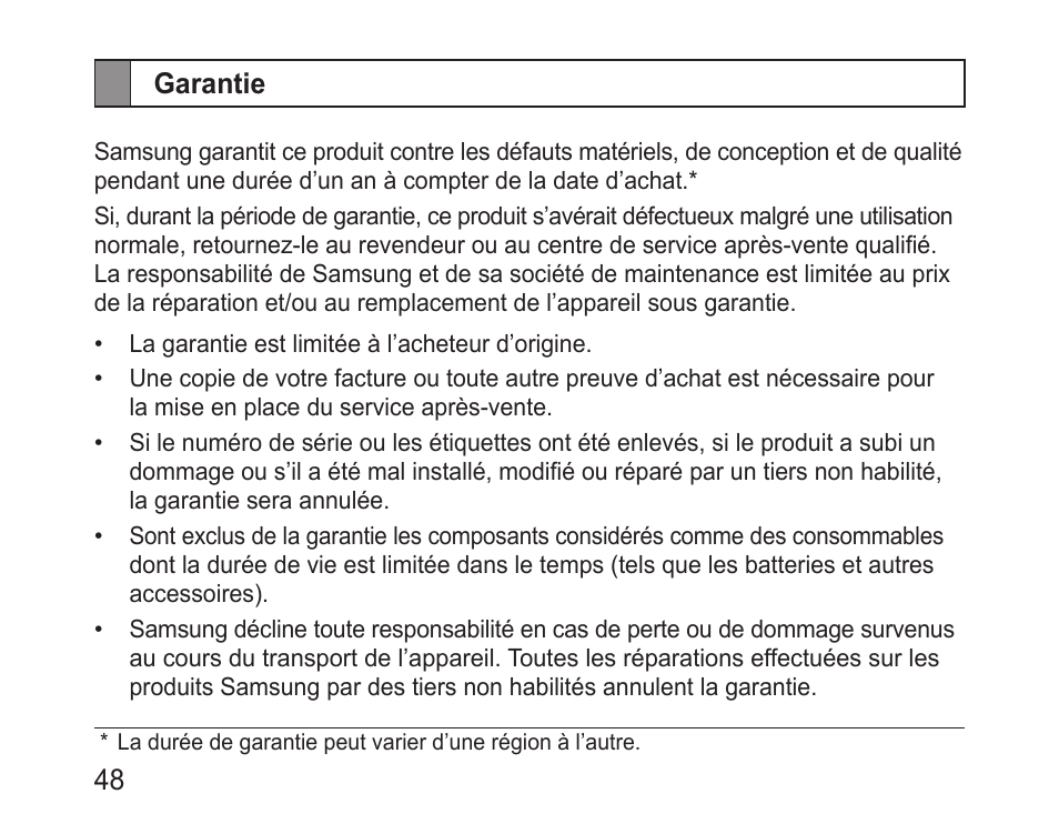 Garantie | Samsung BHM3100 User Manual | Page 50 / 133