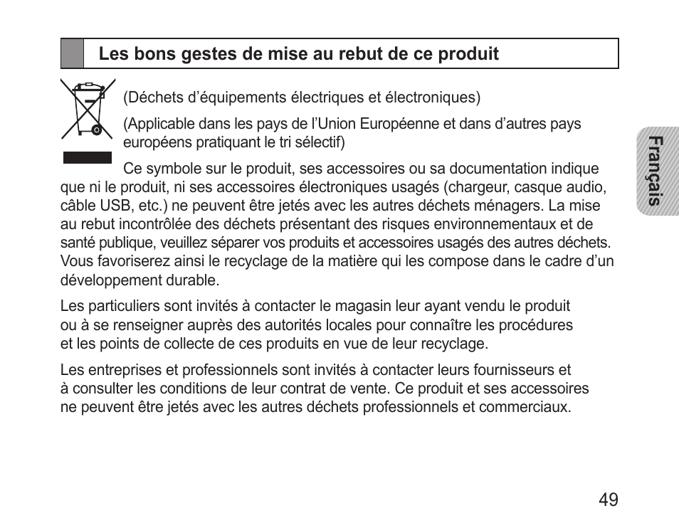 Les bons gestes de mise au rebut de ce produit | Samsung BHM3100 User Manual | Page 51 / 133