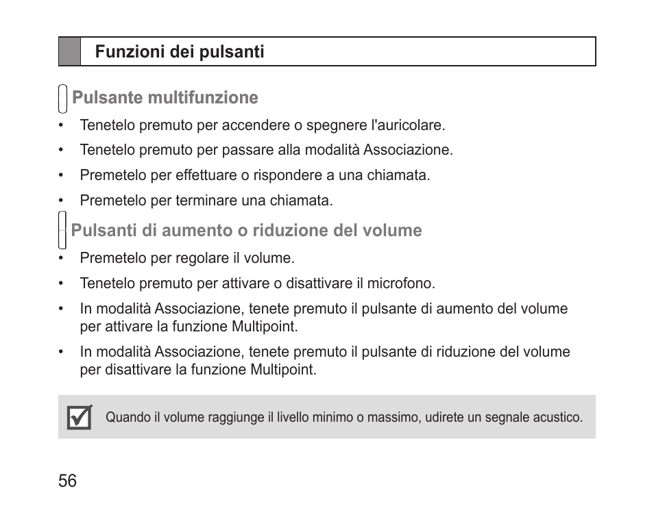 Funzioni dei pulsanti | Samsung BHM3100 User Manual | Page 58 / 133