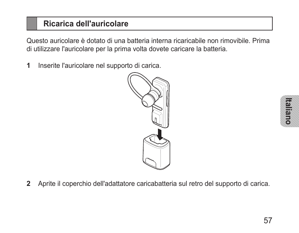 Ricarica dell'auricolare | Samsung BHM3100 User Manual | Page 59 / 133