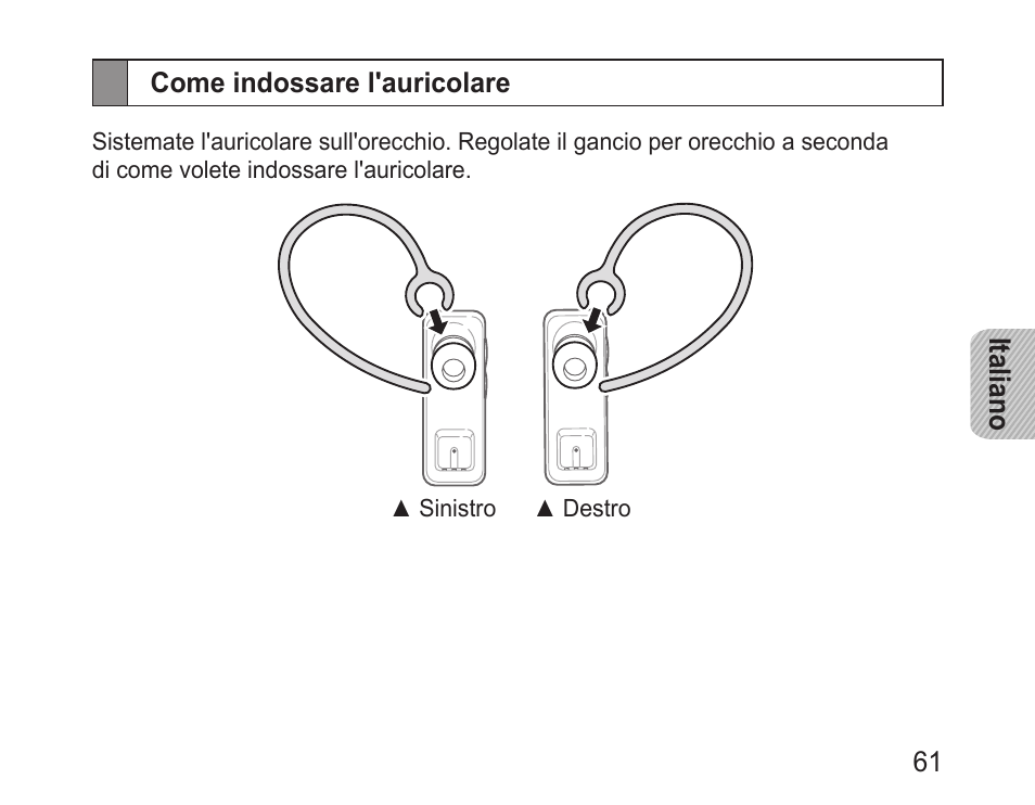 Come indossare l'auricolare | Samsung BHM3100 User Manual | Page 63 / 133