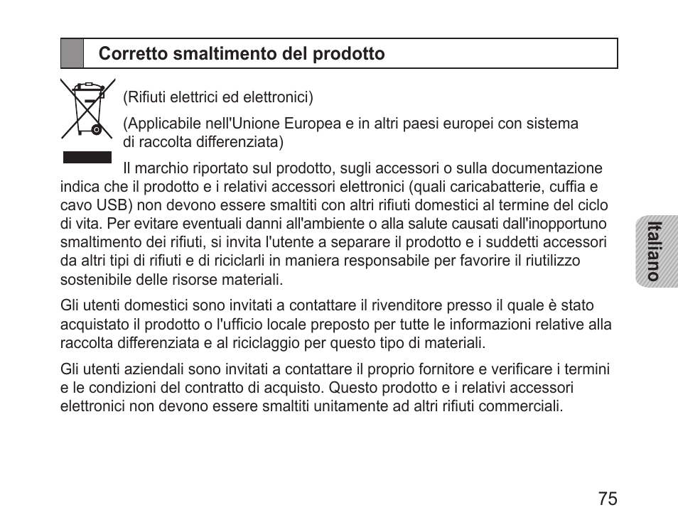 Corretto smaltimento del prodotto | Samsung BHM3100 User Manual | Page 77 / 133