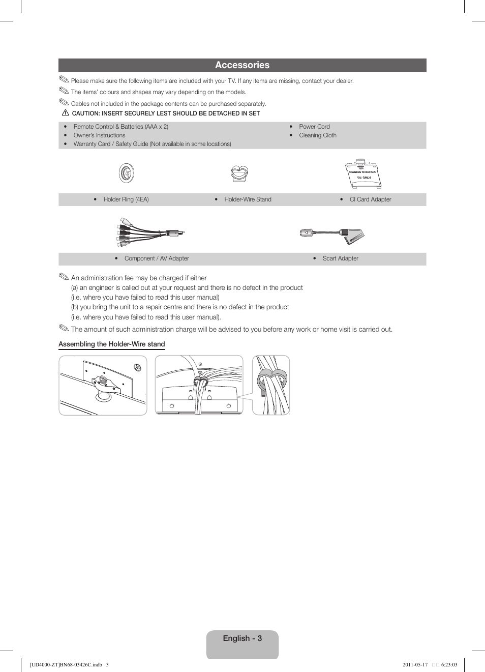 Accessories | Samsung UE32D4020NW User Manual | Page 3 / 67