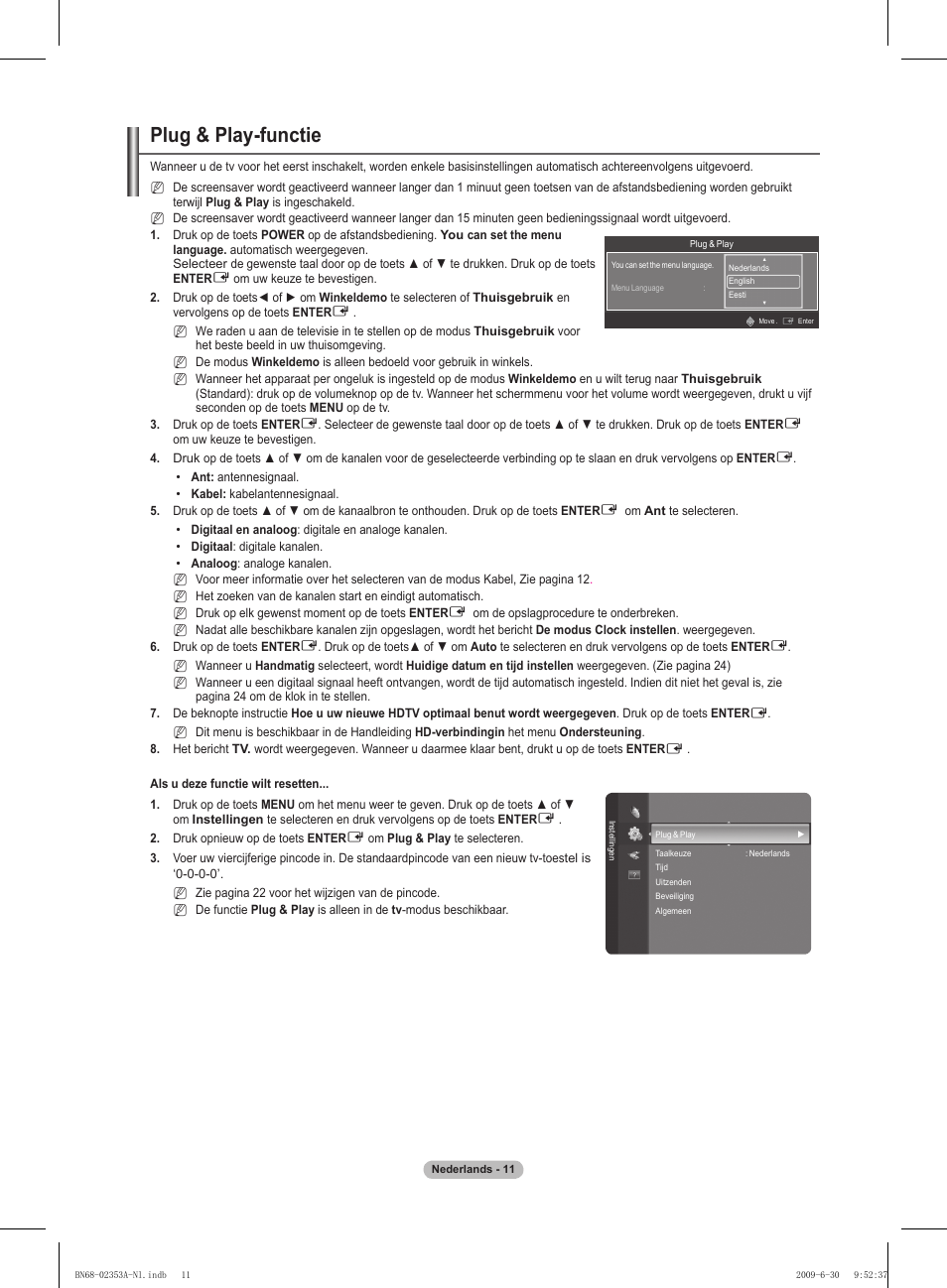 Plug & play-functie | Samsung PS50B430P2W User Manual | Page 104 / 283