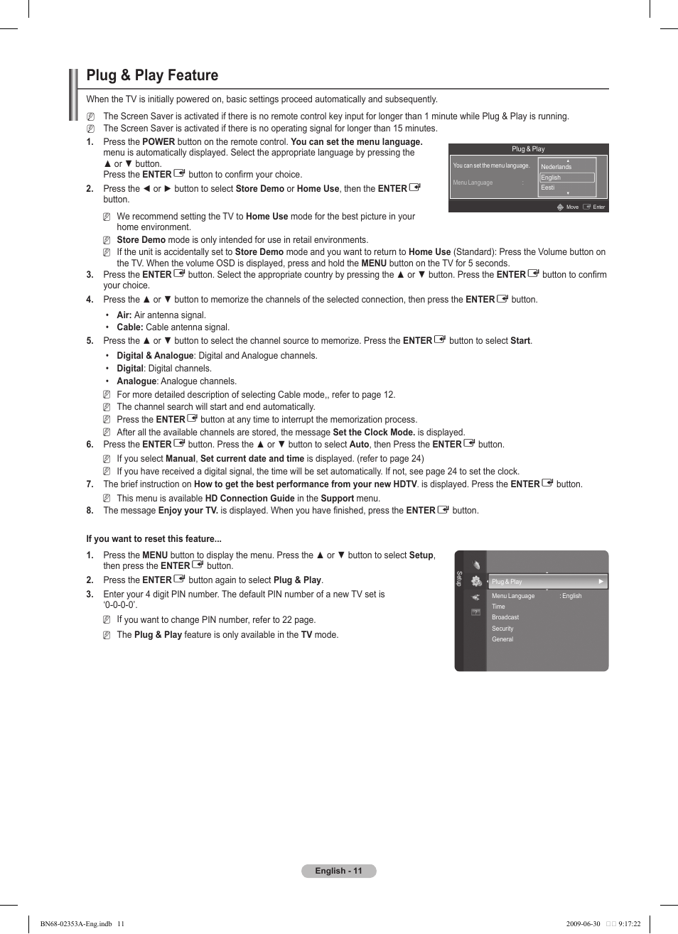 Plug & play feature | Samsung PS50B430P2W User Manual | Page 11 / 283