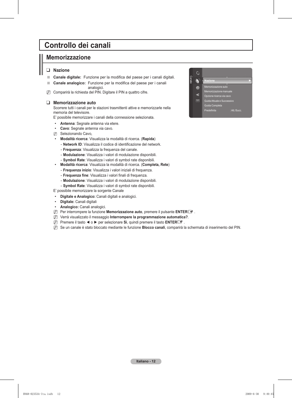 Controllo dei canali | Samsung PS50B430P2W User Manual | Page 136 / 283