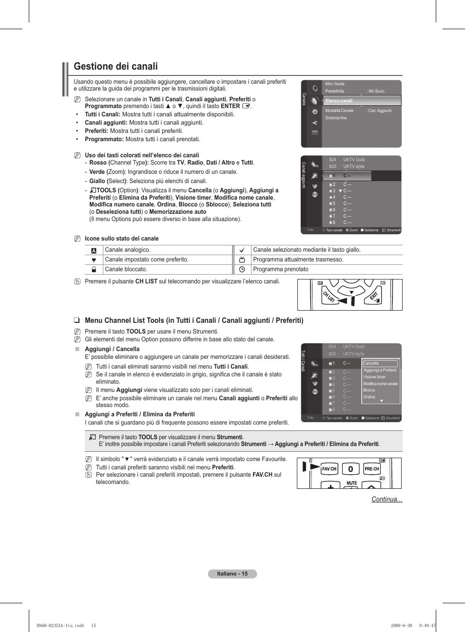 Gestione dei canali, Continua | Samsung PS50B430P2W User Manual | Page 139 / 283