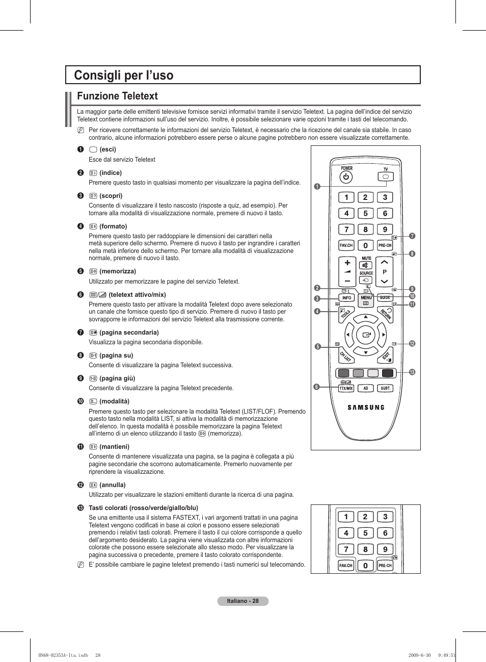 Consigli per l’uso, Funzione teletext | Samsung PS50B430P2W User Manual | Page 152 / 283
