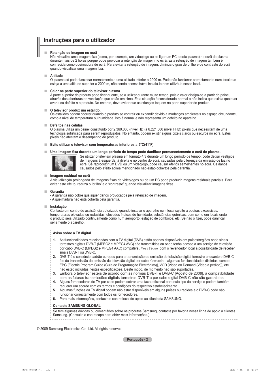 Instruções para o utilizador | Samsung PS50B430P2W User Manual | Page 189 / 283