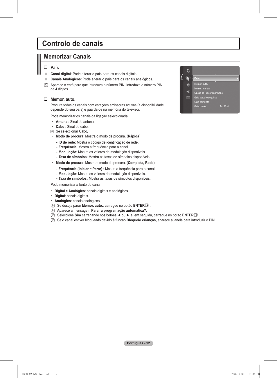 Controlo de canais | Samsung PS50B430P2W User Manual | Page 199 / 283