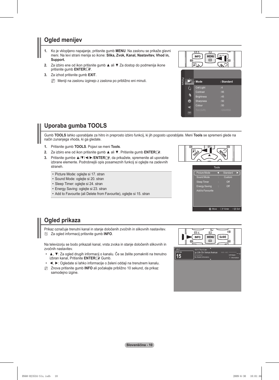 Ogled menijev, Uporaba gumba tools, Ogled prikaza | Samsung PS50B430P2W User Manual | Page 228 / 283