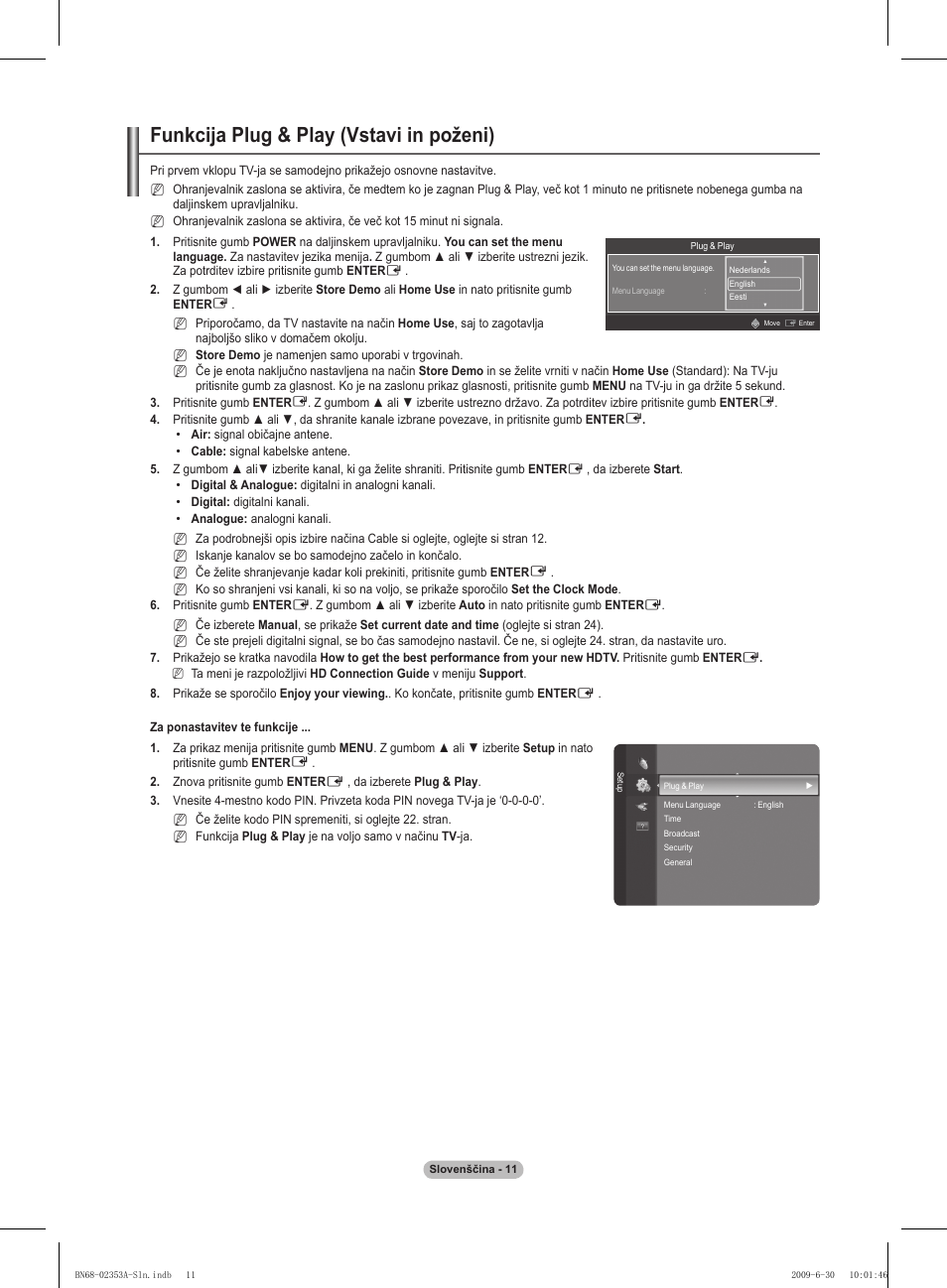 Funkcija plug & play (vstavi in poženi) | Samsung PS50B430P2W User Manual | Page 229 / 283