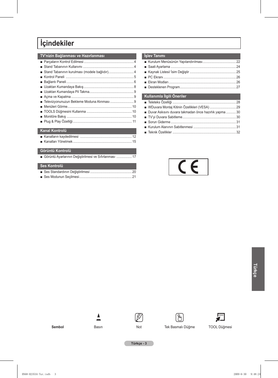 No t, Içindekiler | Samsung PS50B430P2W User Manual | Page 252 / 283