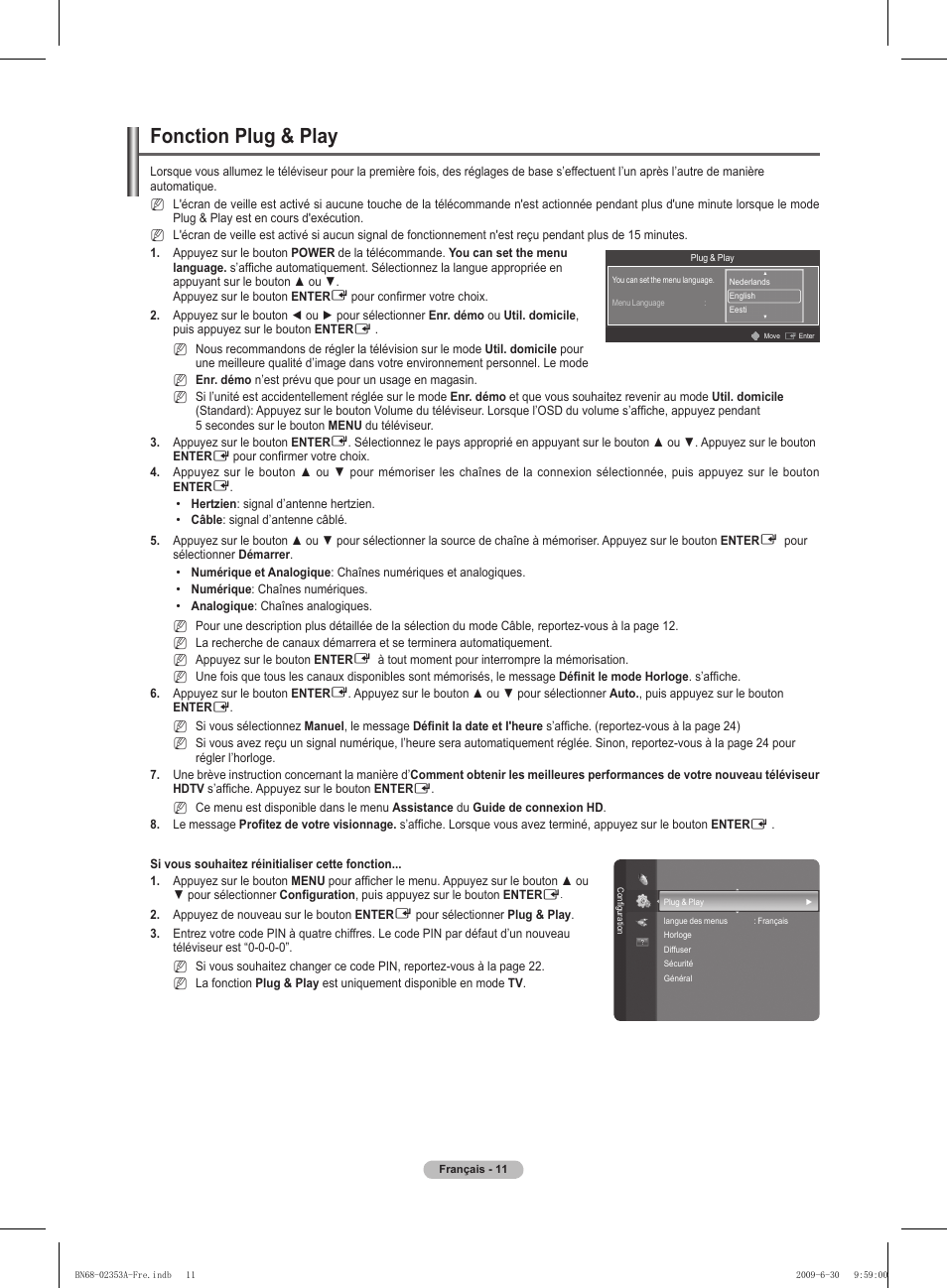 Fonction plug & play | Samsung PS50B430P2W User Manual | Page 42 / 283